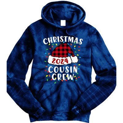 Christmas 2024 Cousin Crew Xmas Lights Santa Hat Pajamas Tie Dye Hoodie