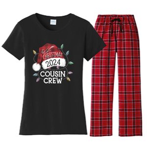 Christmas 2024 Cousin Crew Xmas Lights Santa Hat Pajamas Women's Flannel Pajama Set