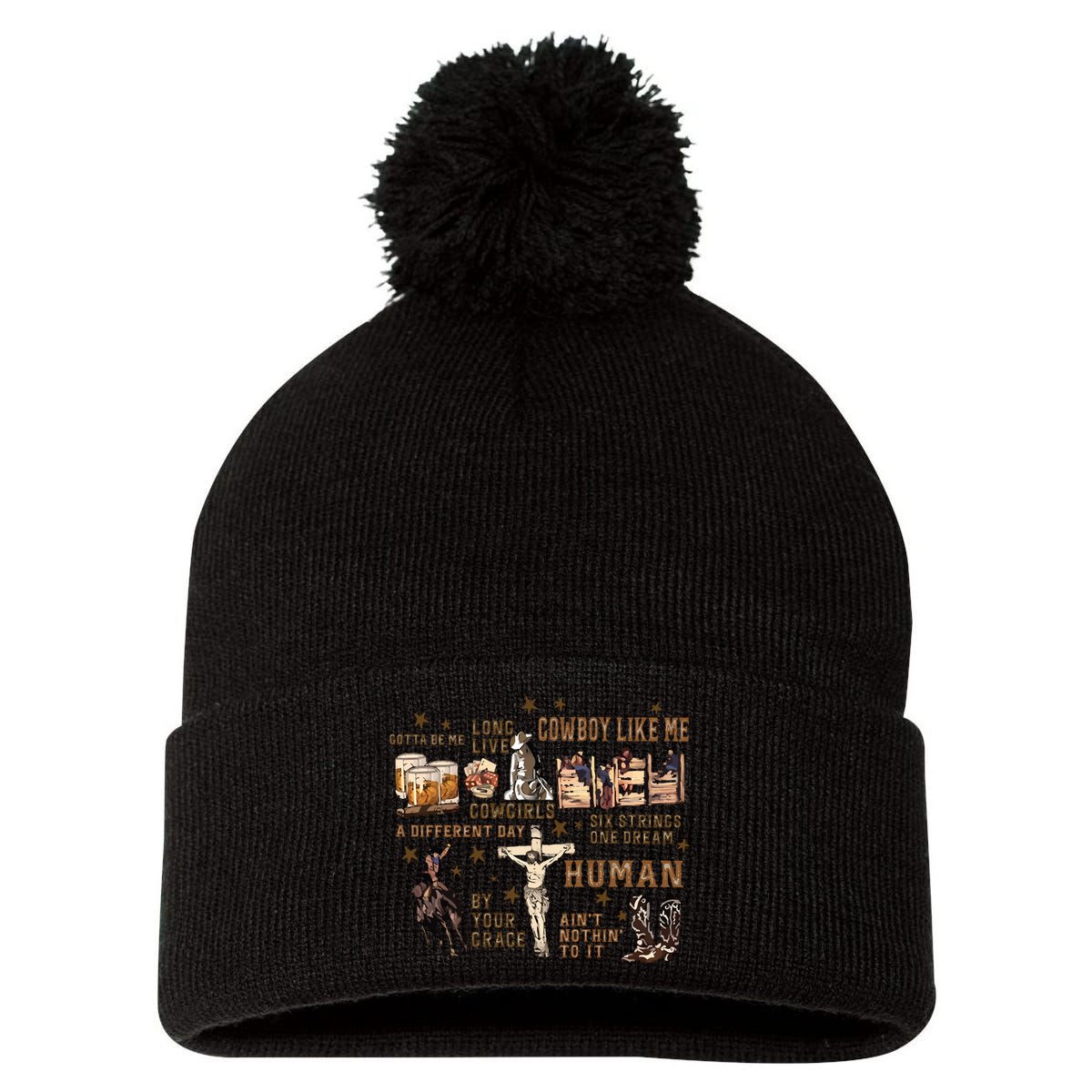 Long Live Country Music Pom Pom 12in Knit Beanie