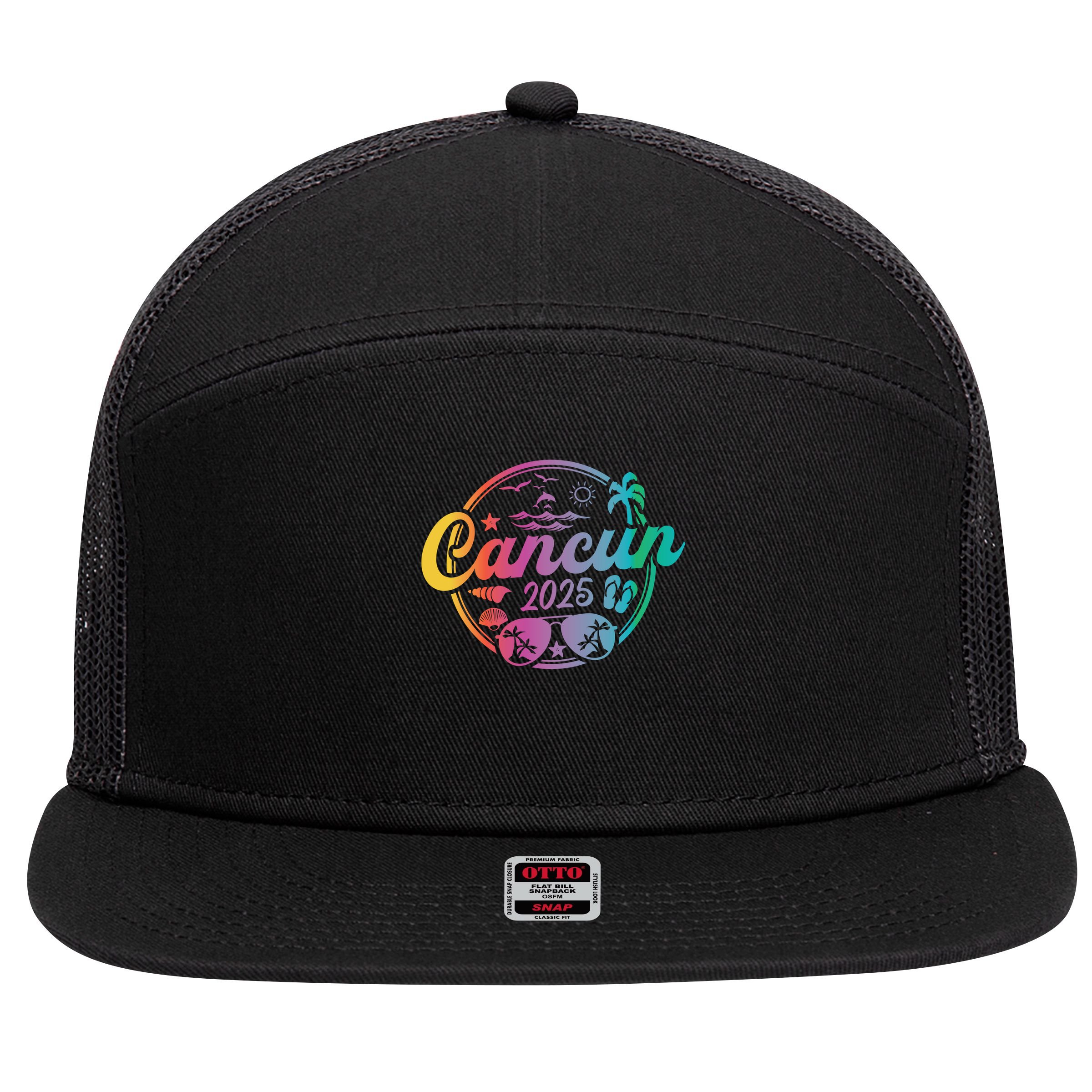 Cancun 2025 7 Panel Mesh Trucker Snapback Hat