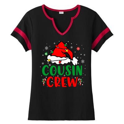 Christmas 2024 Cousin Crew Xmas Santa Hat Pajamas Ladies Halftime Notch Neck Tee