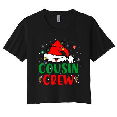 Christmas 2024 Cousin Crew Xmas Santa Hat Pajamas Women's Crop Top Tee