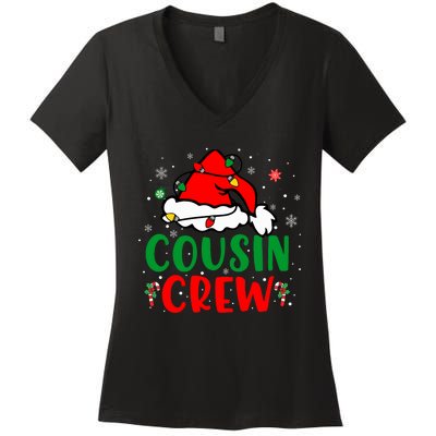 Christmas 2024 Cousin Crew Xmas Santa Hat Pajamas Women's V-Neck T-Shirt