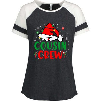 Christmas 2024 Cousin Crew Xmas Santa Hat Pajamas Enza Ladies Jersey Colorblock Tee