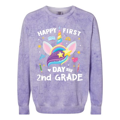 Cute 2Nd Grade Unicorn Happy First Day Of School Gift Colorblast Crewneck Sweatshirt