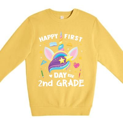 Cute 2Nd Grade Unicorn Happy First Day Of School Gift Premium Crewneck Sweatshirt