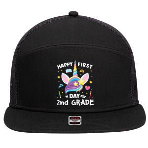 Cute 2Nd Grade Unicorn Happy First Day Of School Gift 7 Panel Mesh Trucker Snapback Hat