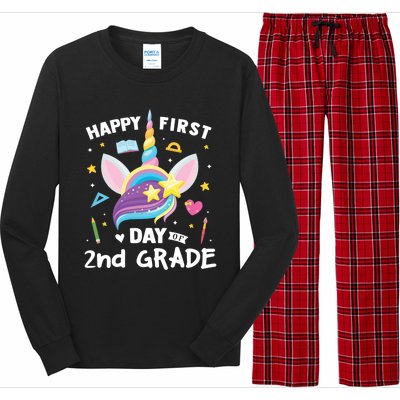 Cute 2Nd Grade Unicorn Happy First Day Of School Gift Long Sleeve Pajama Set