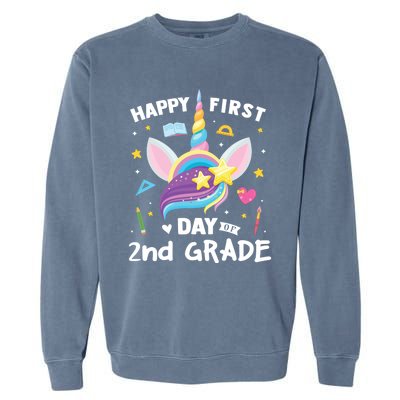 Cute 2Nd Grade Unicorn Happy First Day Of School Gift Garment-Dyed Sweatshirt