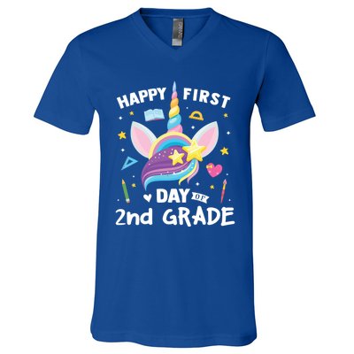 Cute 2Nd Grade Unicorn Happy First Day Of School Gift V-Neck T-Shirt