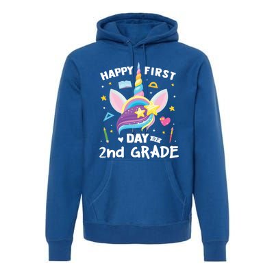 Cute 2Nd Grade Unicorn Happy First Day Of School Gift Premium Hoodie