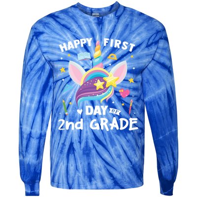 Cute 2Nd Grade Unicorn Happy First Day Of School Gift Tie-Dye Long Sleeve Shirt