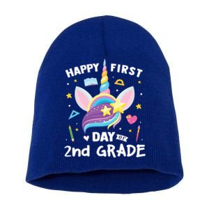 Cute 2Nd Grade Unicorn Happy First Day Of School Gift Short Acrylic Beanie