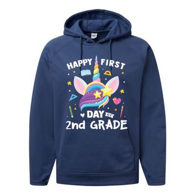 Cute 2Nd Grade Unicorn Happy First Day Of School Gift Performance Fleece Hoodie