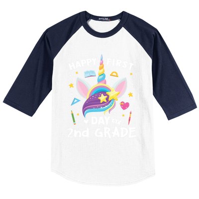 Cute 2Nd Grade Unicorn Happy First Day Of School Gift Baseball Sleeve Shirt