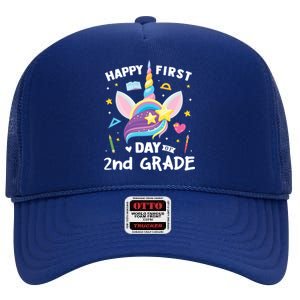 Cute 2Nd Grade Unicorn Happy First Day Of School Gift High Crown Mesh Back Trucker Hat