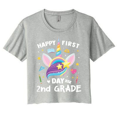 Cute 2Nd Grade Unicorn Happy First Day Of School Gift Women's Crop Top Tee