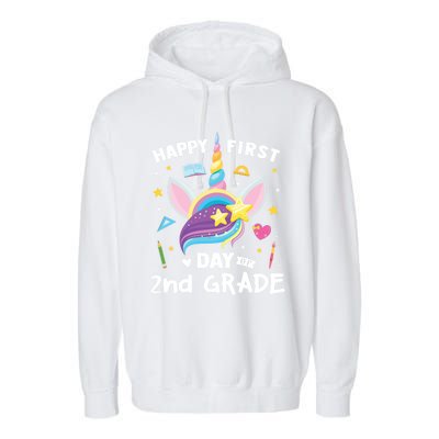 Cute 2Nd Grade Unicorn Happy First Day Of School Gift Garment-Dyed Fleece Hoodie