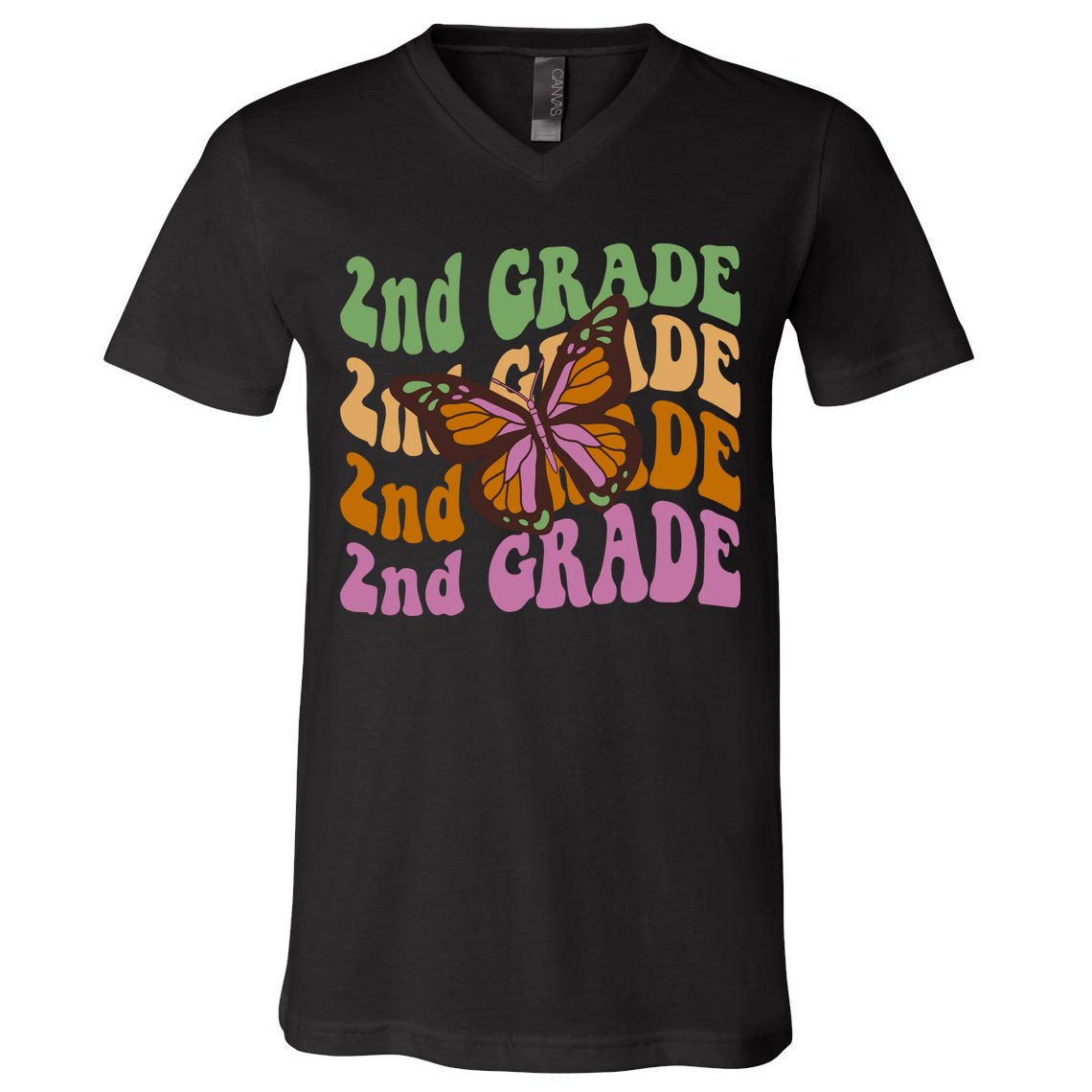 Cute 2nd Grade Butterfly V-Neck T-Shirt