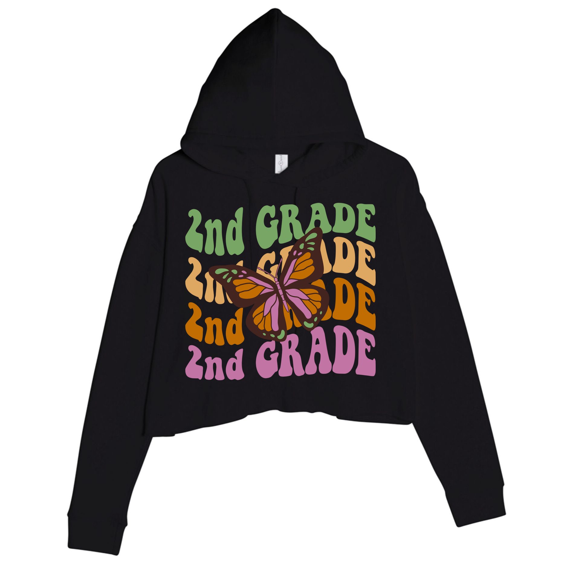 Cute 2nd Grade Butterfly Crop Fleece Hoodie