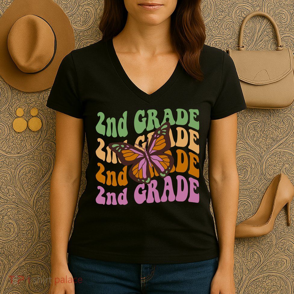 Cute 2nd Grade Butterfly Women's V-Neck T-Shirt