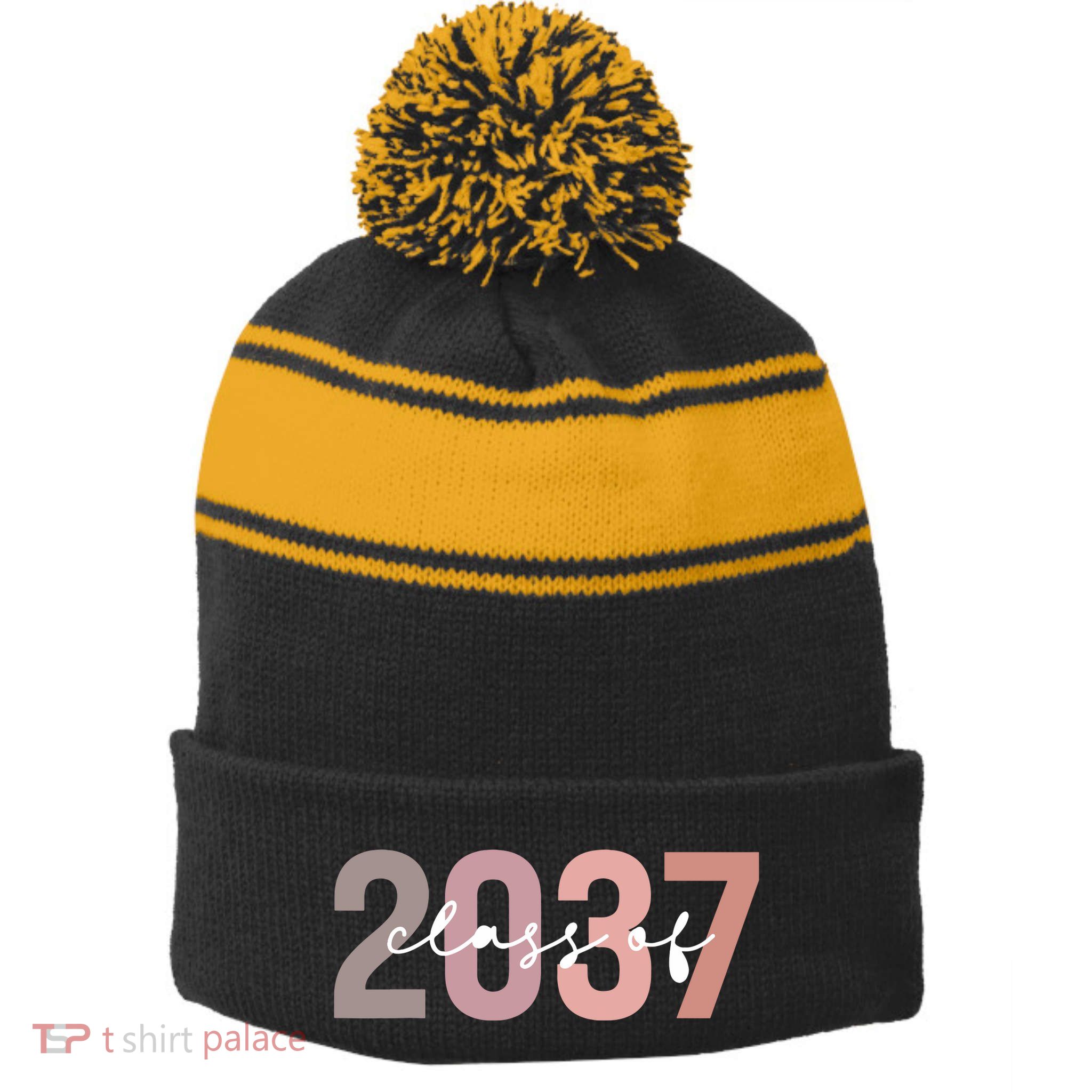 Class 2037 Graduation Stripe Pom Pom Beanie