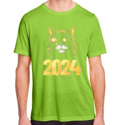 Cat  2024 Happy New Year New Years Eve Party Matching Adult ChromaSoft Performance T-Shirt