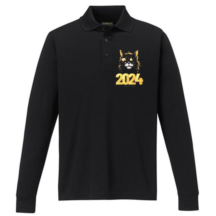 Cat  2024 Happy New Year New Years Eve Party Matching Performance Long Sleeve Polo