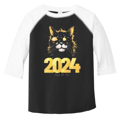 Cat  2024 Happy New Year New Years Eve Party Matching Toddler Fine Jersey T-Shirt