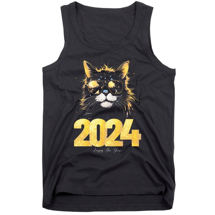 Cat  2024 Happy New Year New Years Eve Party Matching Tank Top