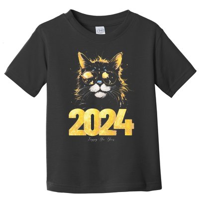 Cat  2024 Happy New Year New Years Eve Party Matching Toddler T-Shirt