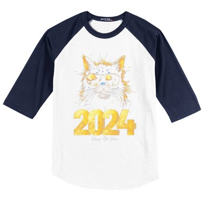 Cat  2024 Happy New Year New Years Eve Party Matching Baseball Sleeve Shirt