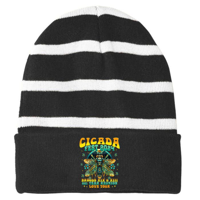 Cicada 2024 Insect Cicada Lover Striped Beanie with Solid Band