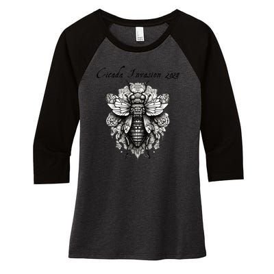 Cicada 2024 Invasion Double Emergence Women's Tri-Blend 3/4-Sleeve Raglan Shirt