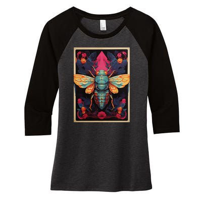 Cicada 2024 Invasion Double Emergence Women's Tri-Blend 3/4-Sleeve Raglan Shirt