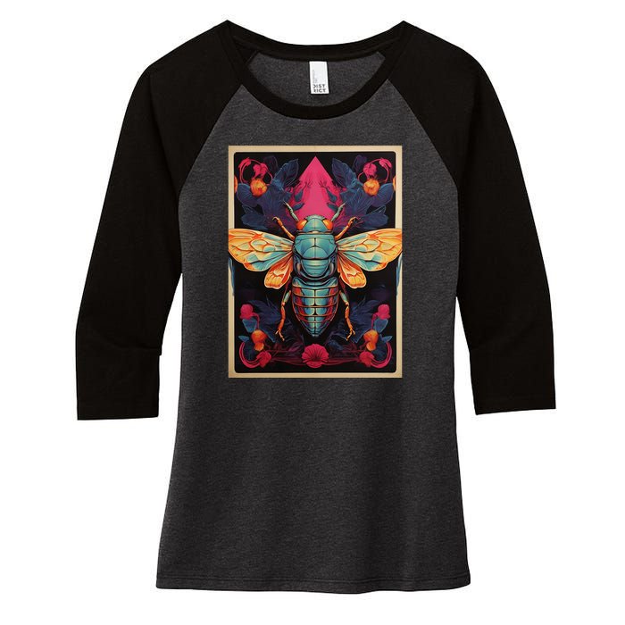 Cicada 2024 Invasion Double Emergence Women's Tri-Blend 3/4-Sleeve Raglan Shirt