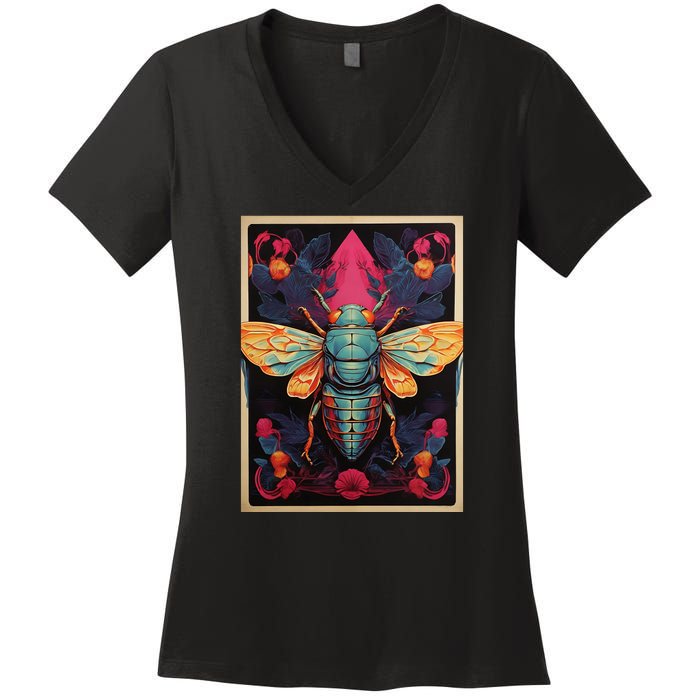 Cicada 2024 Invasion Double Emergence Women's V-Neck T-Shirt