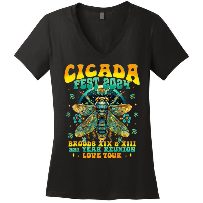 Cicada 2024 Insect Broods Xix And Xiii Cicada Lover Women's V-Neck T-Shirt