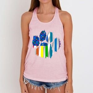 Colorful 2020 Lgbtq Pride Month Paw Print Usa Rainbow Flag Gift Women's Knotted Racerback Tank