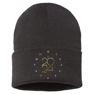 Clock 2024 New Years Eve Party Supplies 2024 Happy New Year Sustainable Knit Beanie