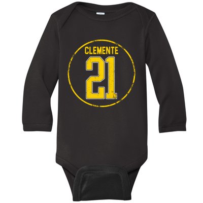 Clemente 21 Pittsburgh Baby Long Sleeve Bodysuit