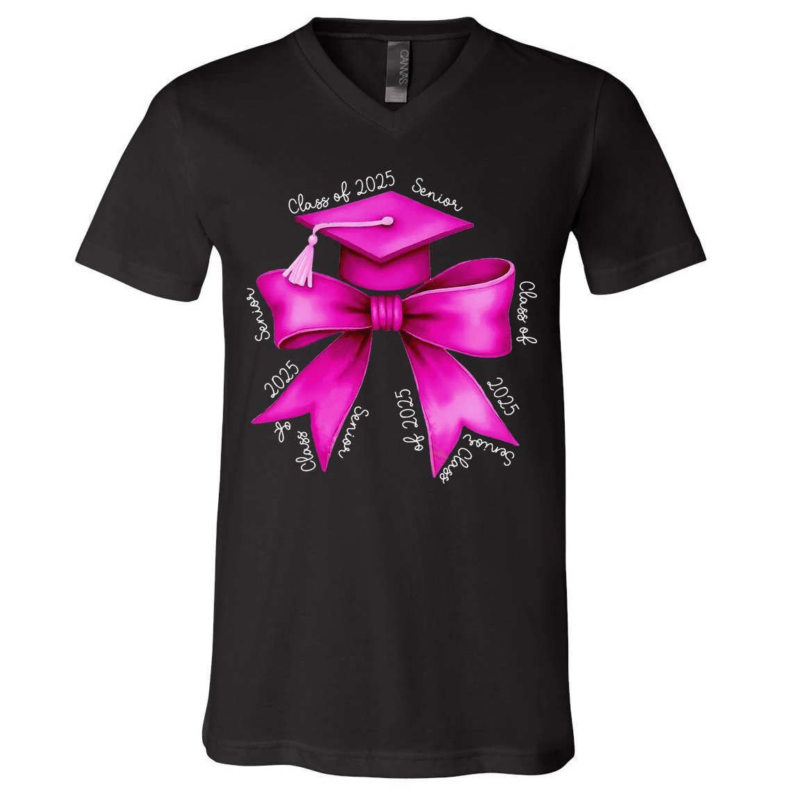 Class 2025 Senior Bow Coquette Graduation Diploma School V-Neck T-Shirt