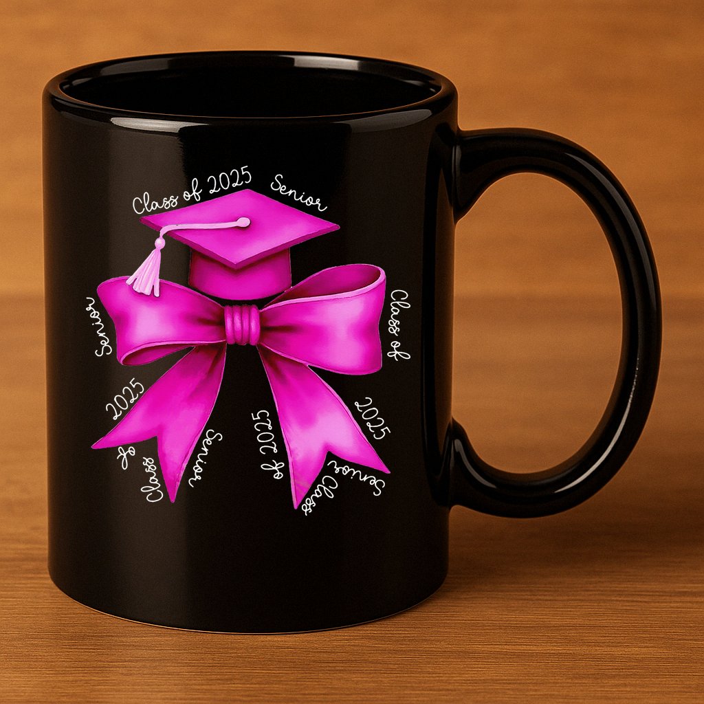 Class 2025 Senior Bow Coquette Graduation Diploma School 11oz C Handle Ceramic Mug