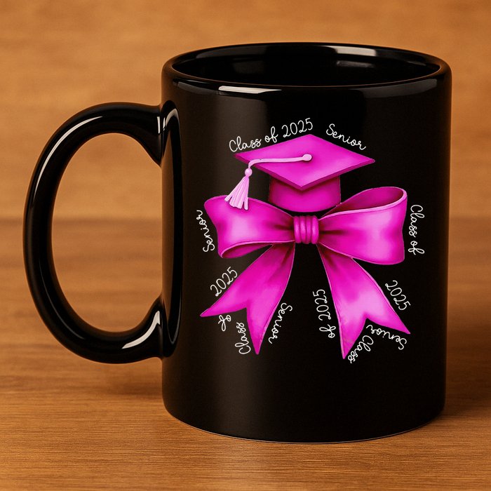 Class 2025 Senior Bow Coquette Graduation Diploma School 11oz C Handle Ceramic Mug