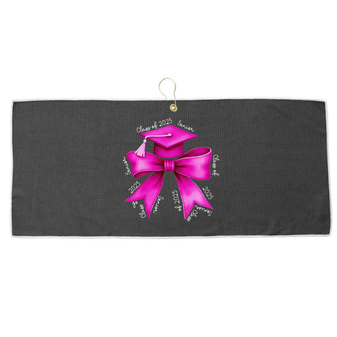 Class 2025 Senior Bow Coquette Graduation Diploma School Large Microfiber Waffle Golf Towel