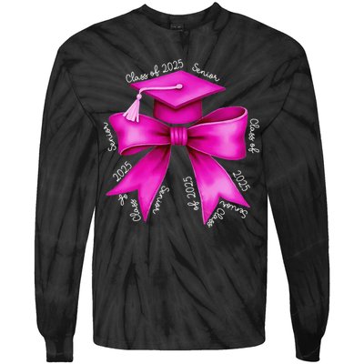 Class 2025 Senior Bow Coquette Graduation Diploma School Tie-Dye Long Sleeve Shirt