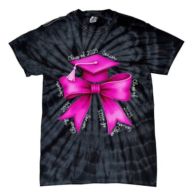 Class 2025 Senior Bow Coquette Graduation Diploma School Tie-Dye T-Shirt