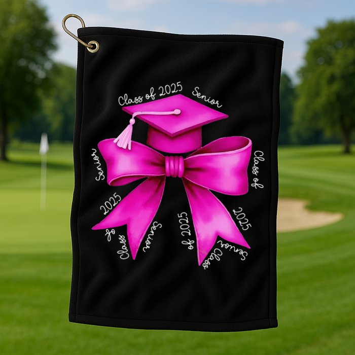 Class 2025 Senior Bow Coquette Graduation Diploma School Golf Towel