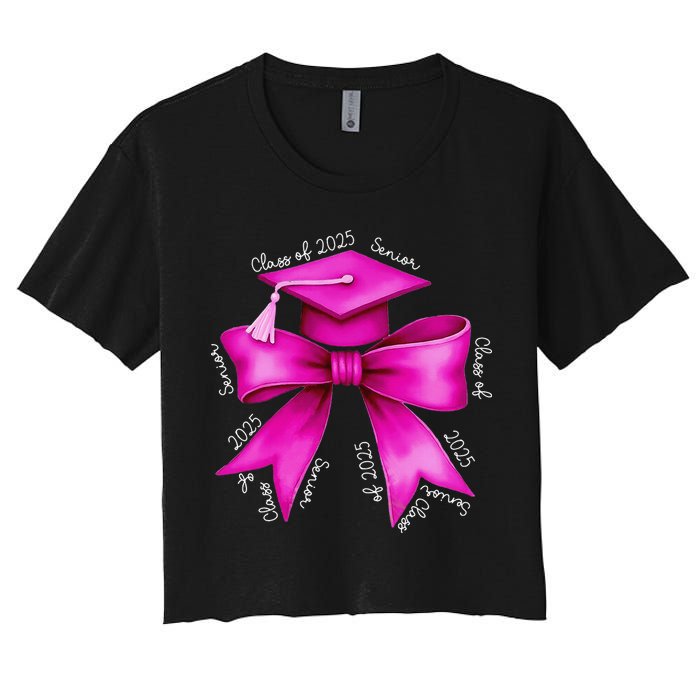 Class 2025 Senior Bow Coquette Graduation Diploma School Women's Crop Top Tee