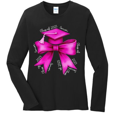 Class 2025 Senior Bow Coquette Graduation Diploma School Ladies Long Sleeve Shirt
